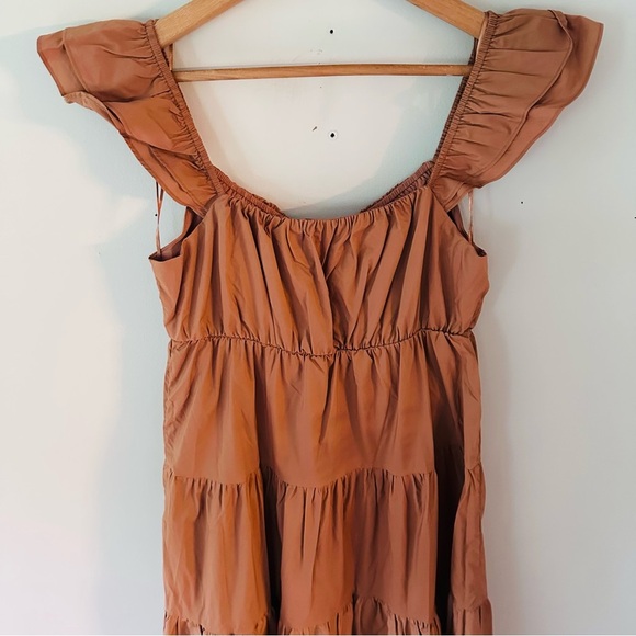 Skies are Blue Diana Poplin Tiered Ruffle Maxi Dress Tuscan Tan Size Medium - Picture 11 of 14